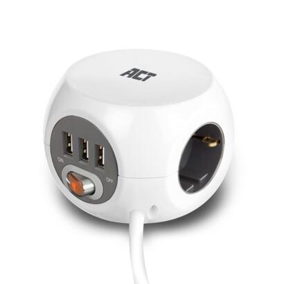 ACT AC2405 Stekkerdoos kubus 3-voudig met USB-A 1,5m