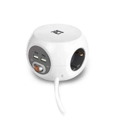 ACT AC2415 Stekkerdoos kubus 3-voudig met USB-C/A 17W 1,5m