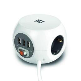 ACT AC2410 Stekkerdoos kubus 3-voudig met USB-A 3m